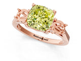 Rose gold Fancy Yellow Cushion Cut Diamond Three-Stone Engagement Ring with Prong Setting and Pavé Band_1