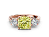 Rose gold Fancy Yellow Cushion Cut Diamond Three-Stone Engagement Ring with Prong Setting and Pavé Band_12