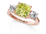 Rose gold Fancy Yellow Cushion Cut Diamond Three-Stone Engagement Ring with Prong Setting and Pavé Band_13
