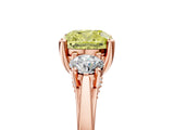 Rose gold Fancy Yellow Cushion Cut Diamond Three-Stone Engagement Ring with Prong Setting and Pavé Band_17