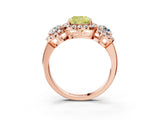 Rose gold Fancy Yellow Cushion Cut Diamond Three-Stone Halo Ring with Prong Setting and Pavé Accents_3