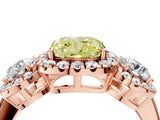 Rose gold Fancy Yellow Cushion Cut Diamond Three-Stone Halo Ring with Prong Setting and Pavé Accents_4