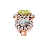 Rose gold Fancy Yellow Cushion Cut Diamond Three-Stone Halo Ring with Prong Setting and Pavé Accents_5