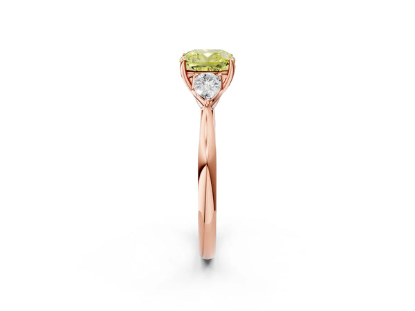 Rose Gold Cushion Cut Three Stone Pear Side Engagement Ring Setting for Fancy Yellow Center