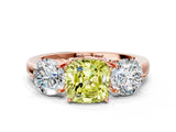 Rose gold Fancy Yellow Cushion Cut Diamond Three-Stone Ring with Prong Setting and Classic Band_111
