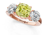Rose gold Fancy Yellow Cushion Cut Diamond Three-Stone Ring with Prong Setting and Classic Band_112