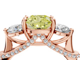 Rose gold Fancy Yellow Cushion Cut Diamond Three-Stone Ring with Prong Setting and Pavé Band_4