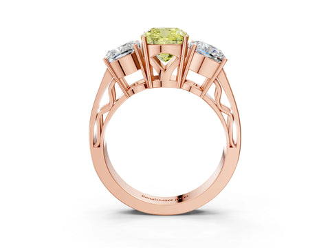 Rose gold Fancy Yellow Cushion Cut Diamond Three-Stone Ring with Prong Setting and Textured Band_3