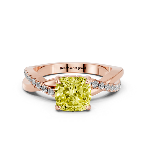 Rose gold Fancy Yellow Cushion  Cut Diamond Twist Band Solitaire with Prong Setting_11