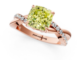 Rose gold Fancy Yellow Cushion  Cut Diamond Twist Band Solitaire with Prong Setting_25