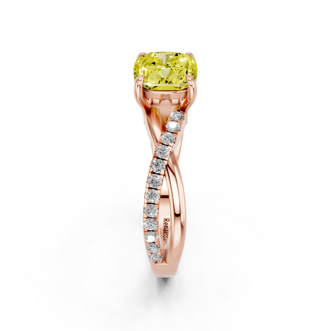 Rose gold Fancy Yellow Cushion  Cut Diamond Twist Band Solitaire with Prong Setting_4