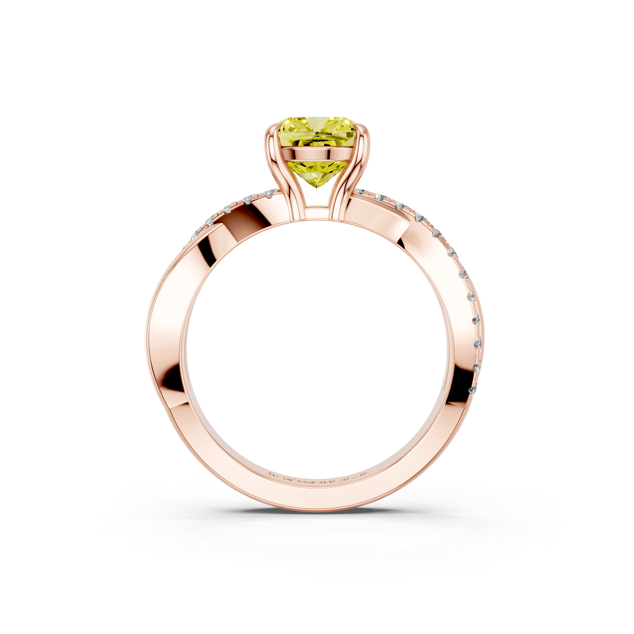 Rose gold Fancy Yellow Cushion  Cut Diamond Twist Band Solitaire with Prong Setting_5