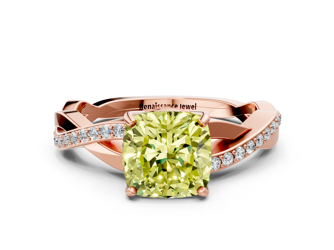 Rose gold Fancy Yellow Cushion  Cut Diamond Twisted Band Engagement Ring with Prong Setting_3