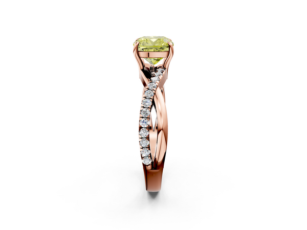 Rose gold Fancy Yellow Cushion  Cut Diamond Twisted Band with Pavé Setting and Four-Prong Setting