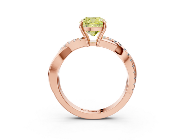Rose gold Fancy Yellow Cushion  Cut Diamond Twisted Band with Pavé Setting and Four-Prong Setting