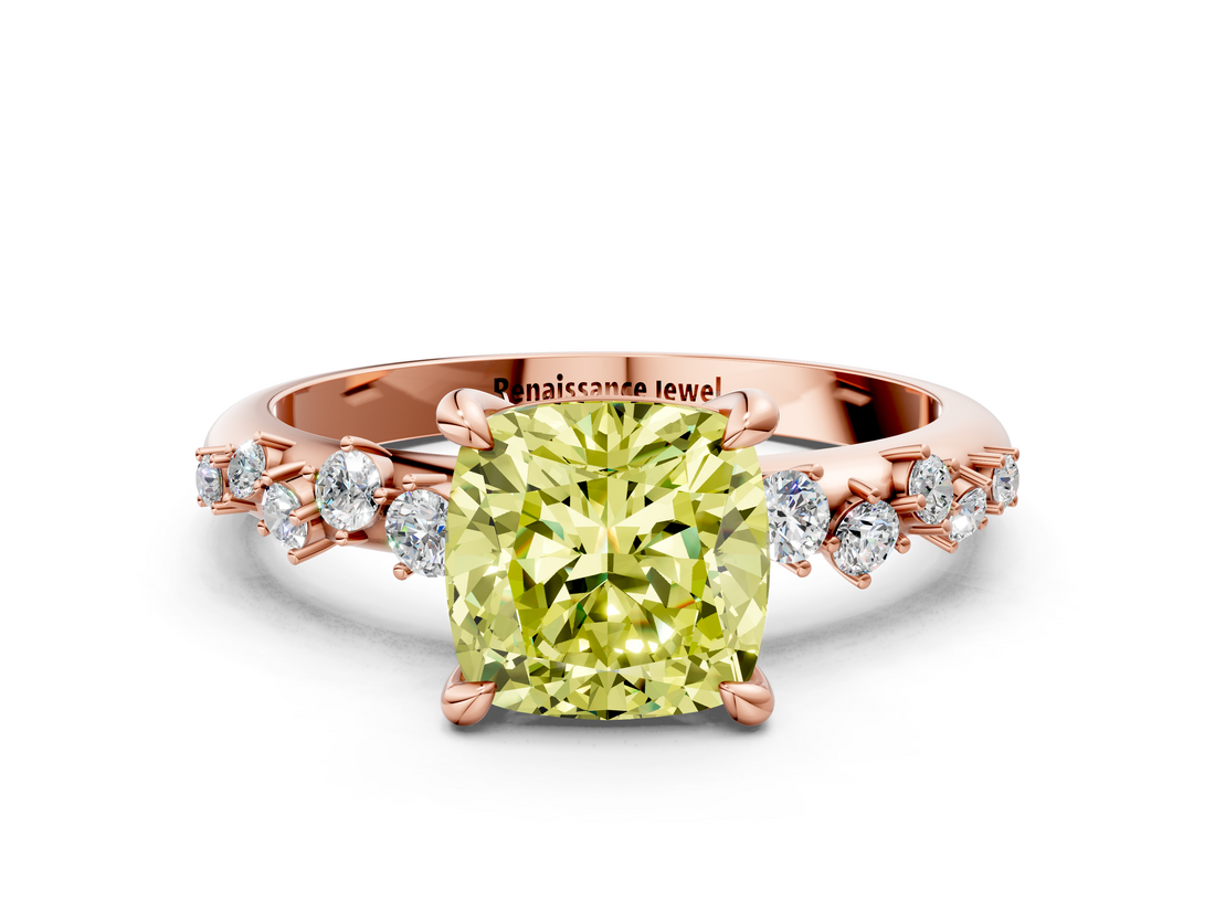 Rose gold Fancy Yellow Cushion  Cut Diamond Vine Band with Four-Prong Setting_82