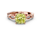 Rose gold Fancy Yellow Cushion  Cut Diamond with Milgrain Marquise and Bezel Accents on a Solitaire Band with Prong Setting_191