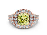 Rose gold Fancy Yellow Cushion  Cut Double Halo Diamond Engagement Ring with Pave Band and Four-Prong Setting_26