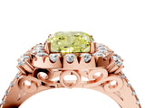 Rose gold Fancy Yellow Cushion  Cut Double Halo Diamond Engagement Ring with Pave Band and Four-Prong Setting_30