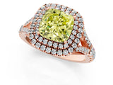 Rose gold Fancy Yellow Cushion  Cut Double Halo Split Shank Diamond Ring with Prong Setting_50