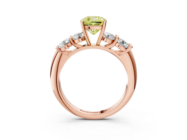 Rose gold Fancy Yellow Cushion  Cut Five-Stone Prong Set Diamond Ring with Classic Band