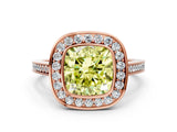 Rose gold Fancy Yellow Cushion Cut Halo Bezel Diamond Pave Band Ring