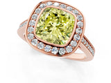 Rose gold Fancy Yellow Cushion Cut Halo Bezel Diamond Pave Band Ring_1