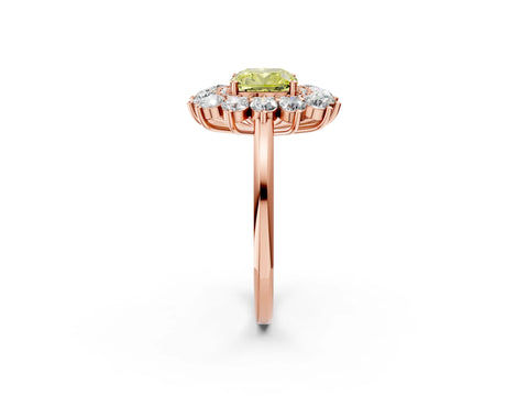 Rose gold Fancy Yellow Cushion Cut Halo Cluster Diamond Ring with Pave Band and Four-Prong Setting_14