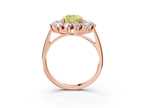 Rose gold Fancy Yellow Cushion Cut Halo Cluster Diamond Ring with Pave Band and Four-Prong Setting_15