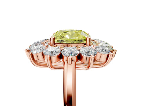 Rose gold Fancy Yellow Cushion Cut Halo Cluster Diamond Ring with Pave Band and Four-Prong Setting_17