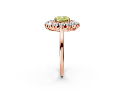 Rose gold Fancy Yellow Cushion Cut Halo Cluster Diamond Ring with Pave Band and Four-Prong Setting_2