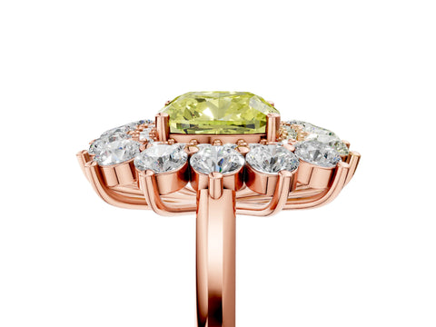 Rose gold Fancy Yellow Cushion Cut Halo Cluster Diamond Ring with Pave Band and Four-Prong Setting_5