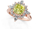 Rose gold Fancy Yellow Cushion Cut Halo Diamond Cluster Ring with Marquise and Round Stones on a White Gold Band with Prong Setting_1