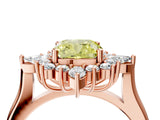Rose gold Fancy Yellow Cushion Cut Halo Diamond Cluster Ring with Marquise and Round Stones on a White Gold Band with Prong Setting_4