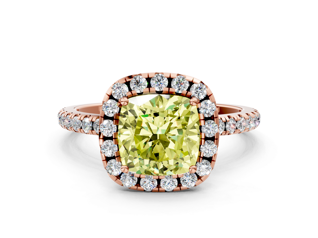 Rose gold Fancy Yellow Cushion  Cut Halo Diamond Engagement Ring with Pave Band and Four-Prong Setting_20