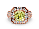 Rose gold Fancy Yellow Cushion Cut Halo Diamond Engagement Ring with Pave Split Shank and Four-Prong Setting