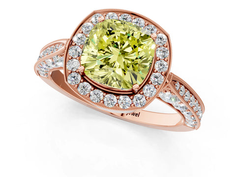 Rose gold Fancy Yellow Cushion Cut Halo Diamond Engagement Ring with Split Shank Band and Four-Prong Setting_1