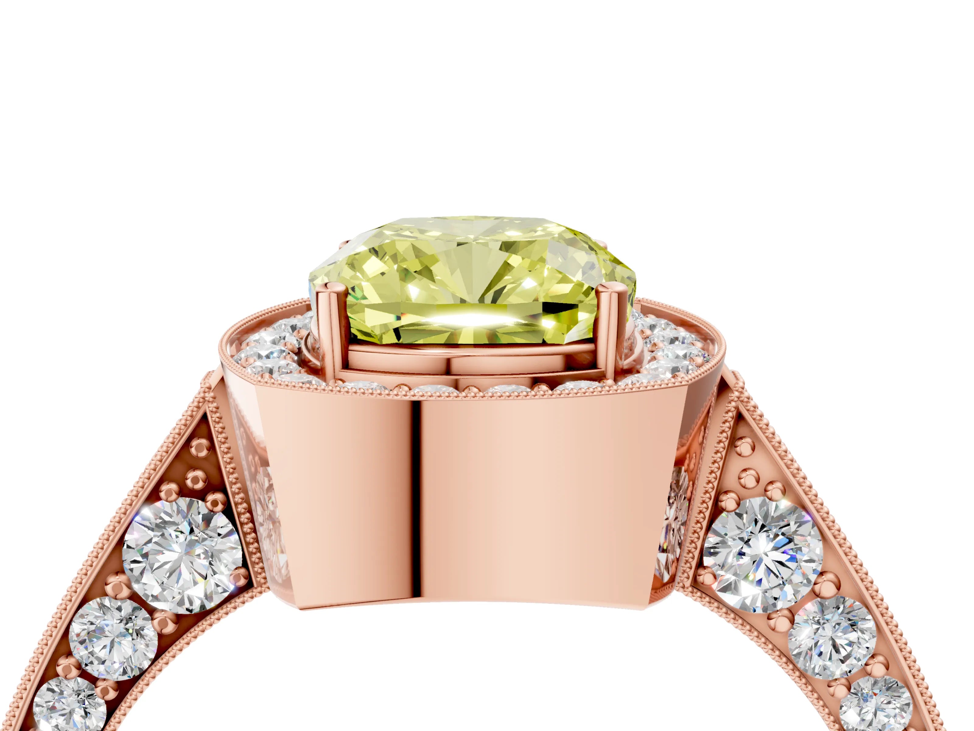 Rose gold Fancy Yellow Cushion Cut Halo Diamond Engagement Ring with Split Shank Band and Four-Prong Setting_4