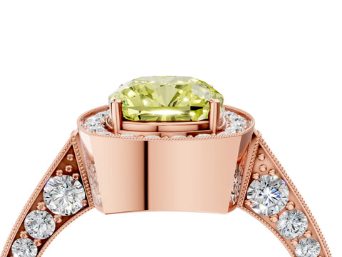 Rose gold Fancy Yellow Cushion Cut Halo Diamond Engagement Ring with Split Shank Band and Four-Prong Setting_4
