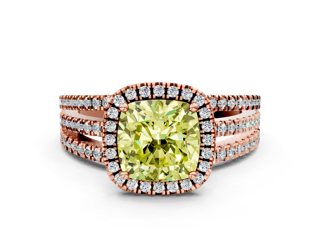 Rose gold Fancy Yellow Cushion  Cut Halo Diamond Engagement Ring with Split Shank and Four-Prong Setting_19