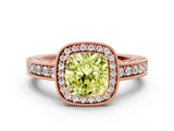 Rose gold Fancy Yellow Cushion  Cut Halo Diamond Pave Band Ring with Four-Prong Setting_45
