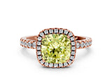 Rose gold Fancy Yellow Cushion Cut Halo Diamond Pave Band with Prong Setting