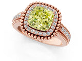Rose gold Fancy Yellow Cushion Cut Halo Diamond Ring with Beaded Split Shank and Four-Prong Setting_1