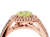 Rose gold Fancy Yellow Cushion Cut Halo Diamond Ring with Beaded Split Shank and Four-Prong Setting_4