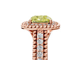 Rose gold Fancy Yellow Cushion Cut Halo Diamond Ring with Beaded Split Shank and Four-Prong Setting_5