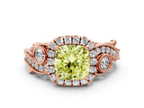 Rose gold Fancy Yellow Cushion Cut Halo Diamond Ring with Milgrain and Bezel Accents on a Split Shank Band_12