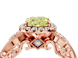 Rose gold Fancy Yellow Cushion Cut Halo Diamond Ring with Milgrain and Bezel Accents on a Split Shank Band_16