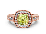 Rose gold Fancy Yellow Cushion  Cut Halo Diamond Ring with Pavé Band and Four-Prong Setting_91