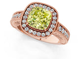 Rose gold Fancy Yellow Cushion  Cut Halo Diamond Ring with Pavé Band and Four-Prong Setting_92