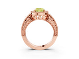 Rose gold Fancy Yellow Cushion  Cut Halo Diamond Ring with Pavé Band and Four-Prong Setting_94